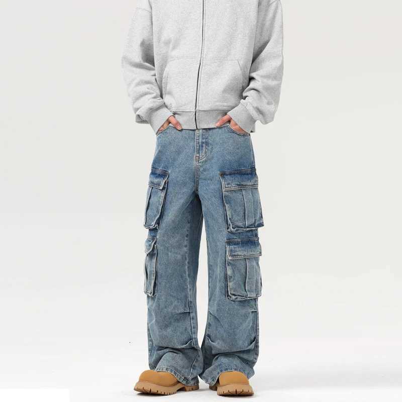 Autumn Mens Baggy Jeans Blue Wide Legs Denim Pants Oversize Cargo Korean Fashion Male Clothes Streetwear Trousers SweatpantsZ250917