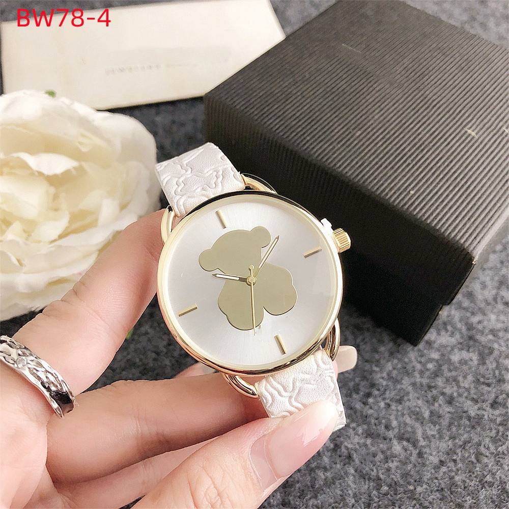 Hot Fashion Women Men Silver Rose Gold Pink Stainless Steel Bear White Pink Black Heart Square Electronic Watch Pulsera Leather Bracelet Span Jewelry Gift