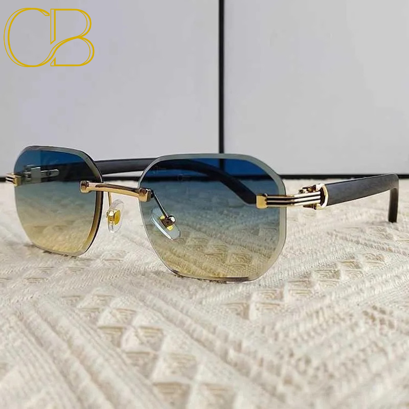 Square Rimless Sunglasses Vintage Men 2025 Luxury Brand Trendy Frameless Punk UV400 Eyewear Anti Blue Light Prescription Glasses CB