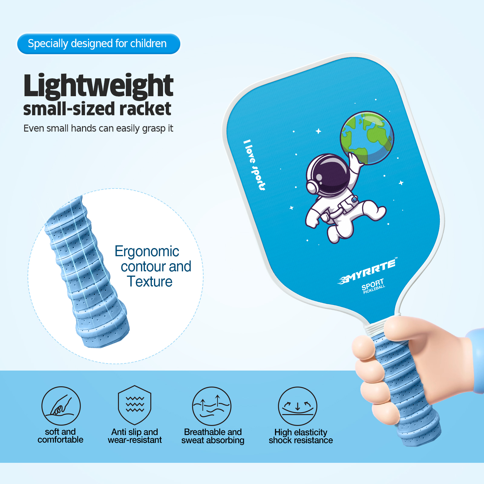 Easy-to-Use Kids Pickleball Paddles Set of 2, Fiberglass Material with Comfortable Grip, reduces Arm Fatigue for Young Players