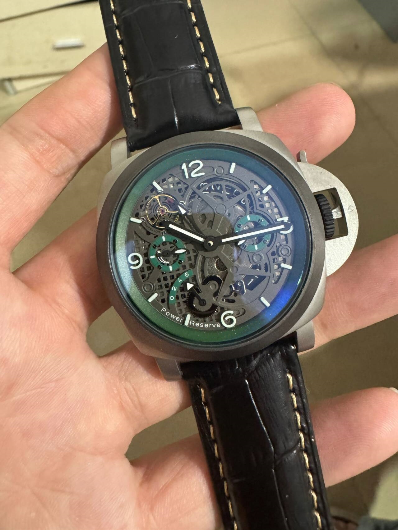 Luxury Watches NEW Classic LUMIN0R P 00768 47mm Carbotech Bezel Hollow-out Dial Automatic Fashion Men's Watch Wristwatches