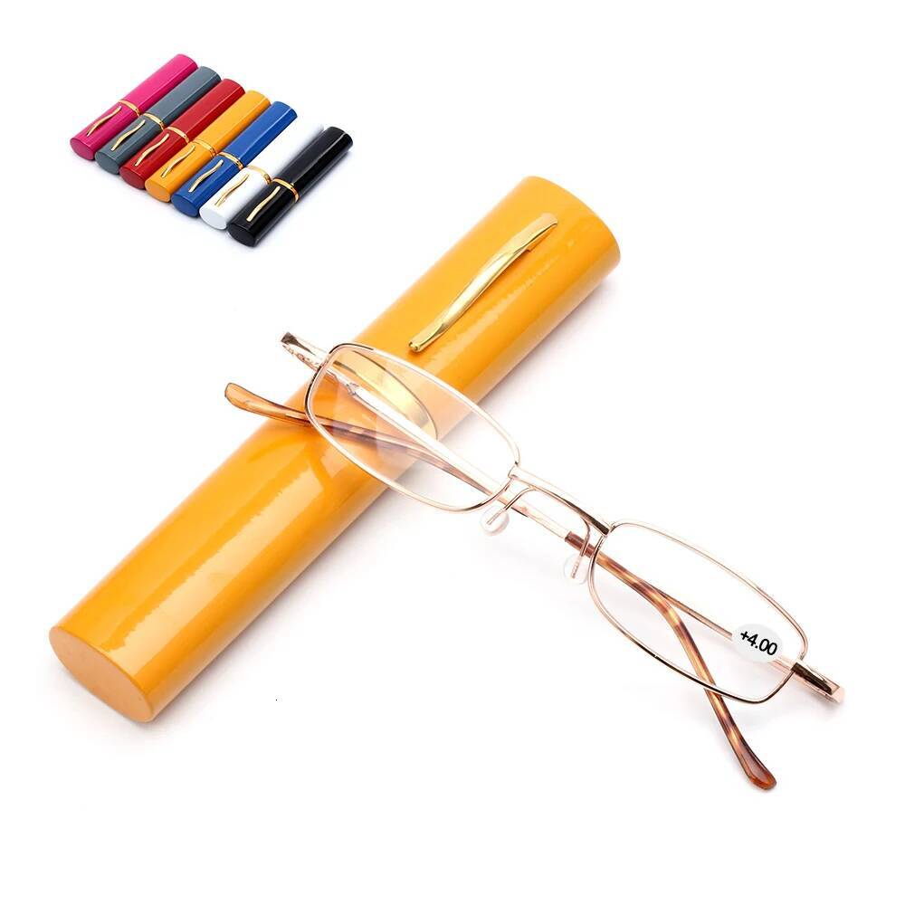 Unisex Reading with Pen Tube Portable Presbyopic Glasses Metal Case Spring Hinge Eyeglasses Vision Care +1.00~+4.00 ddmythur