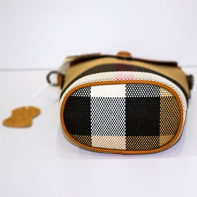 Shellmi High grade leather mobile phone bag single shoulder crossbody bag new women's bag contrasting checkered canvas fashionable and versatile 