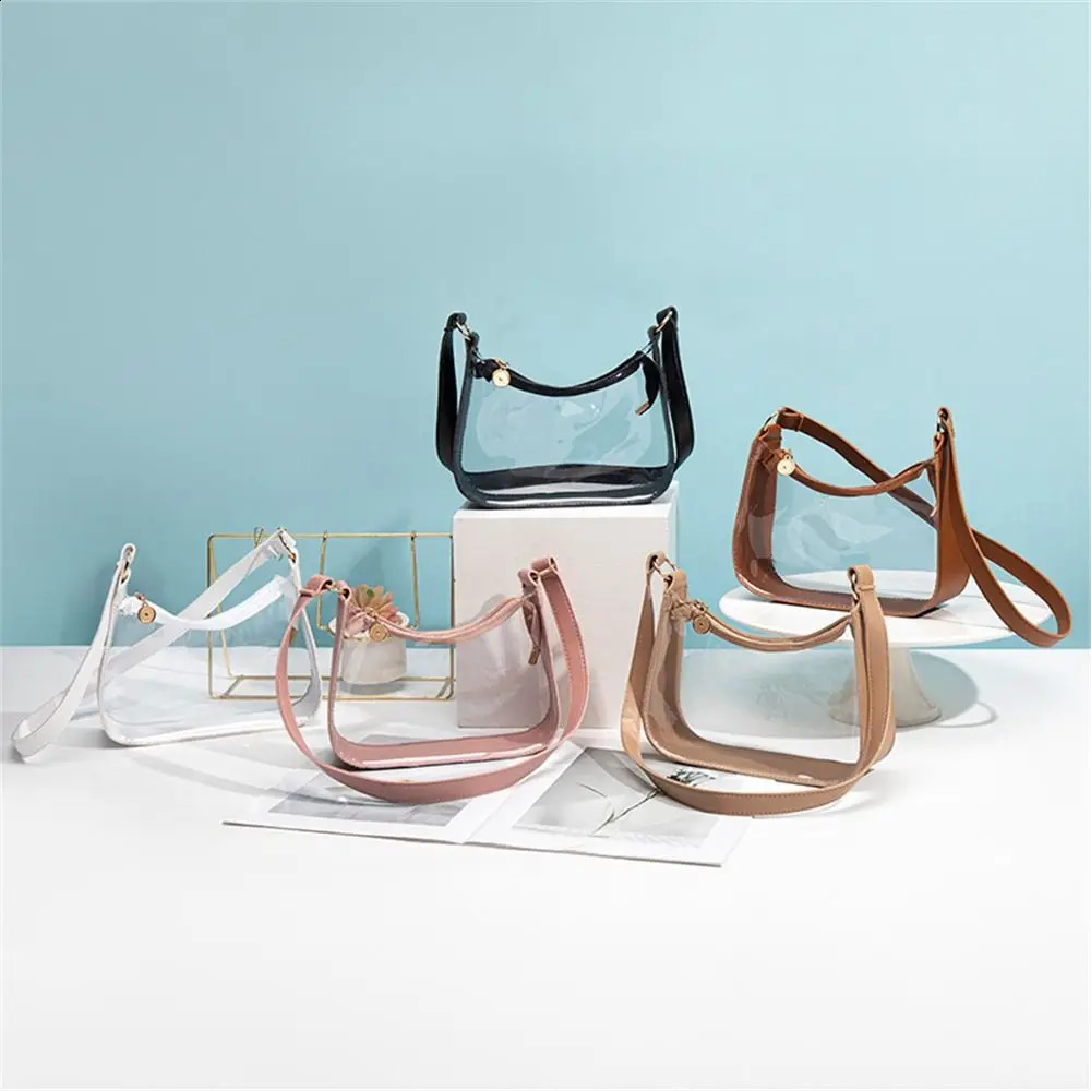 Candy Color Transparent Shoulder Bag Daily Zipper PVC Clear Jelly Bag Small Purses Women Girls 250916