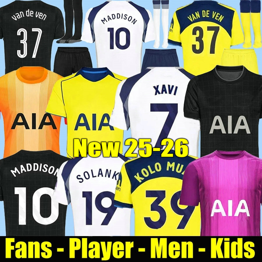 25 26 SON Soccer Jersey XAVI 2025 2026 Football shirt ROMERO VAN DE VEN KULUSEVSKI BISSOUMA RICHARLISON PEDRO PORRO VICARIO BERGVALL Men KIDS MADDISON