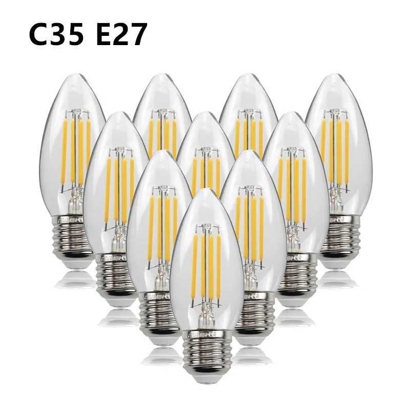 10PCS LED Bulb C35 E14 E12 E27 220V 110V Dimmable 2W 4W 6W Design Energy Saving Candle Warm White Filament Light 360 Degree Lamp C250917