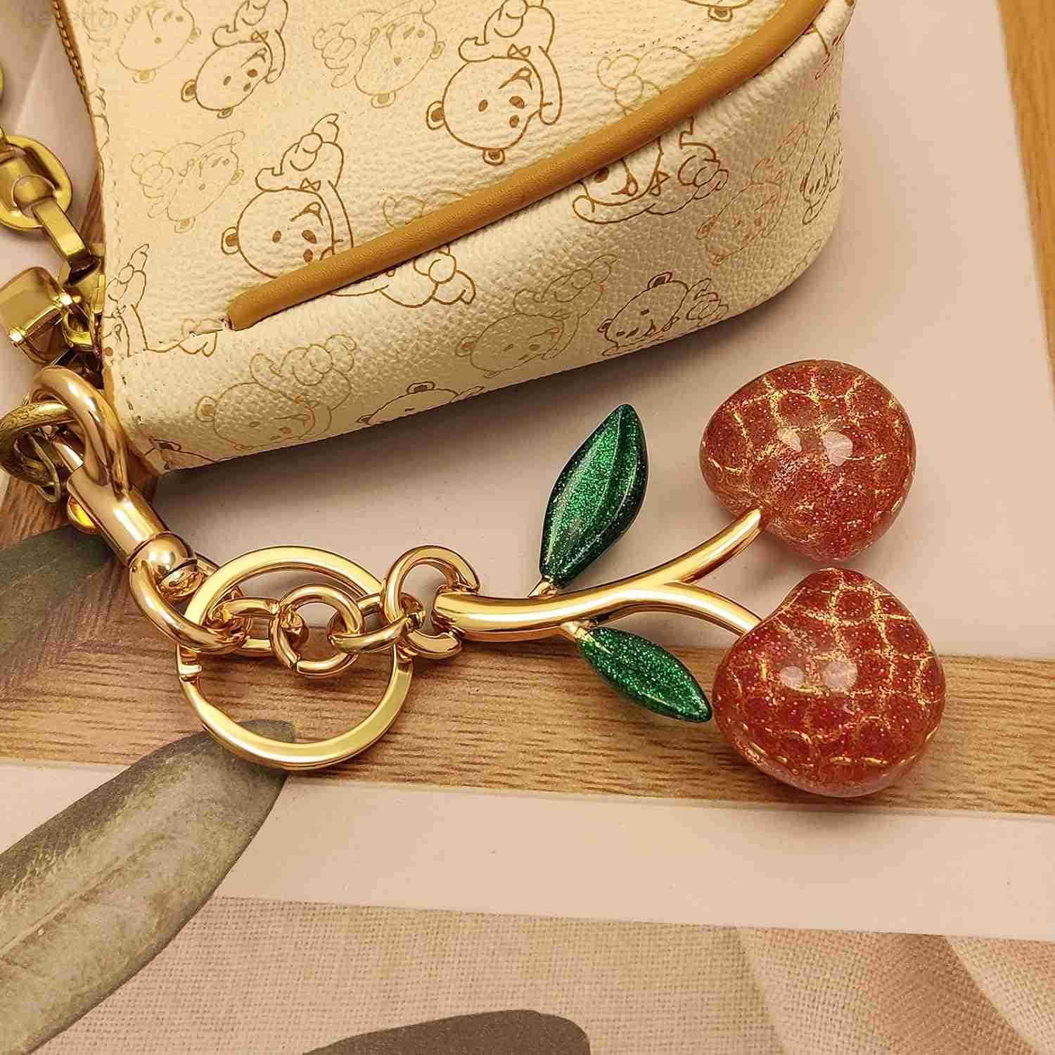 Cherry Bag CharmsCute Purse KeychainKey Chains Women CuteCar keyrings leather handbagsValentines Day Gifts Z2509017