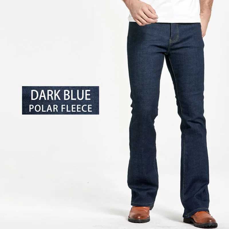 Mens Winter Stretch Denim Jeans Thicken Warm Pants Slim Slightly Flare Trousers Boot Cut Fit Polar Fleece JeansZ250917
