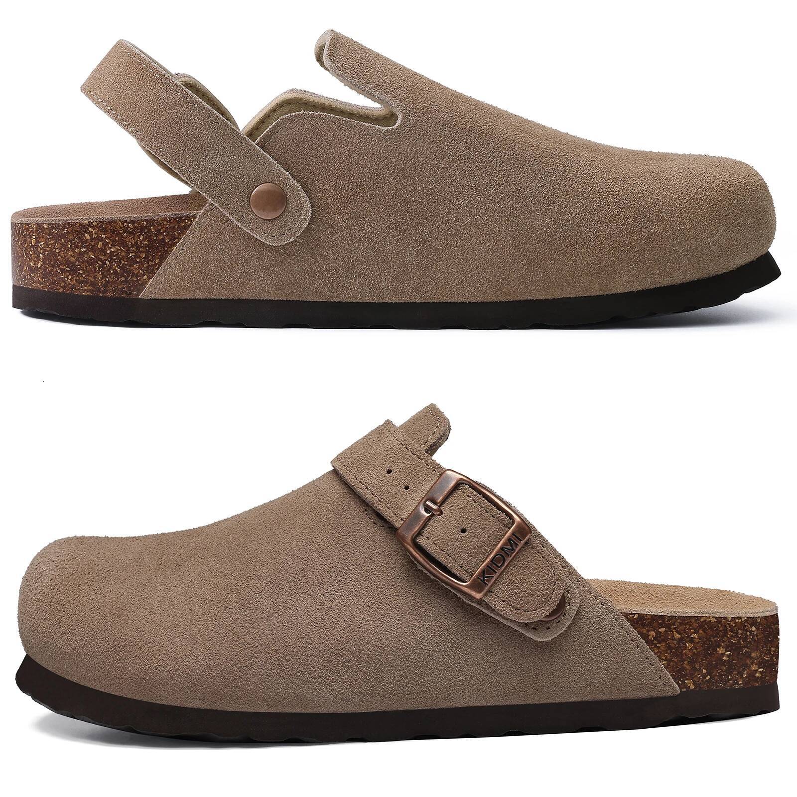 Shevalues Cow Suede with Adjustable Buckle Leather Comfortable Slip On Women Slippers Outdoor Cork Clogs ddmypanda