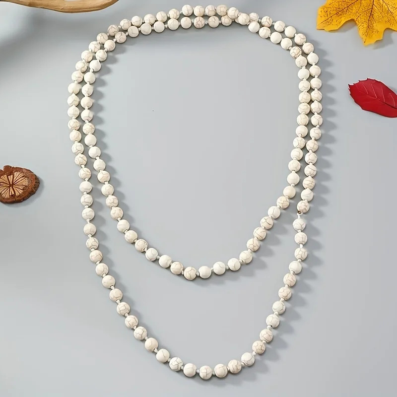 Bohemia Turquoise Long Necklace Simple Beaded Neck Chain Stylish Ladies Jewelry Accessories 250916