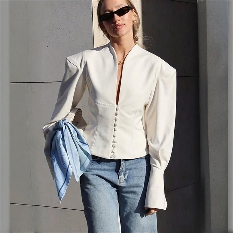 Tornova Autumn Waistclosed Blazer Coat Womens Vneck Long Sleeve Buttons Slim Short Coat Fashion Office Lady Blazer 250916CJ