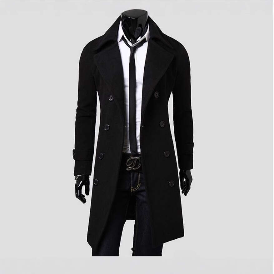 2025 New Men's Double-Breasted Nylon Trench Coat Mid-Length Slim Fit Casual Overcoat Jacket