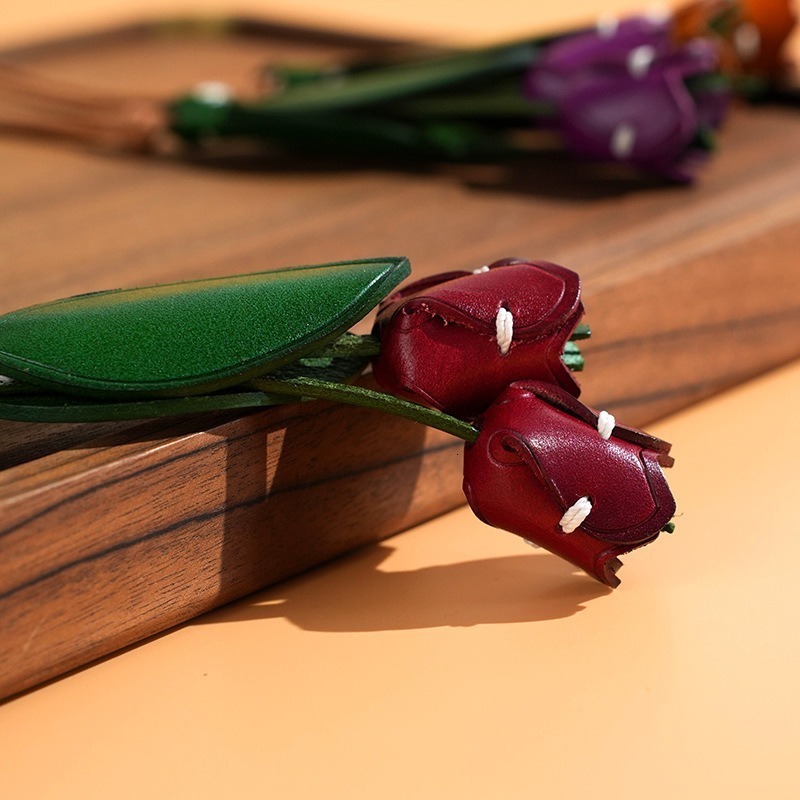 Leather flower charm for womens bag pendant high-quality handmade genuine classyflorals accessories 250715