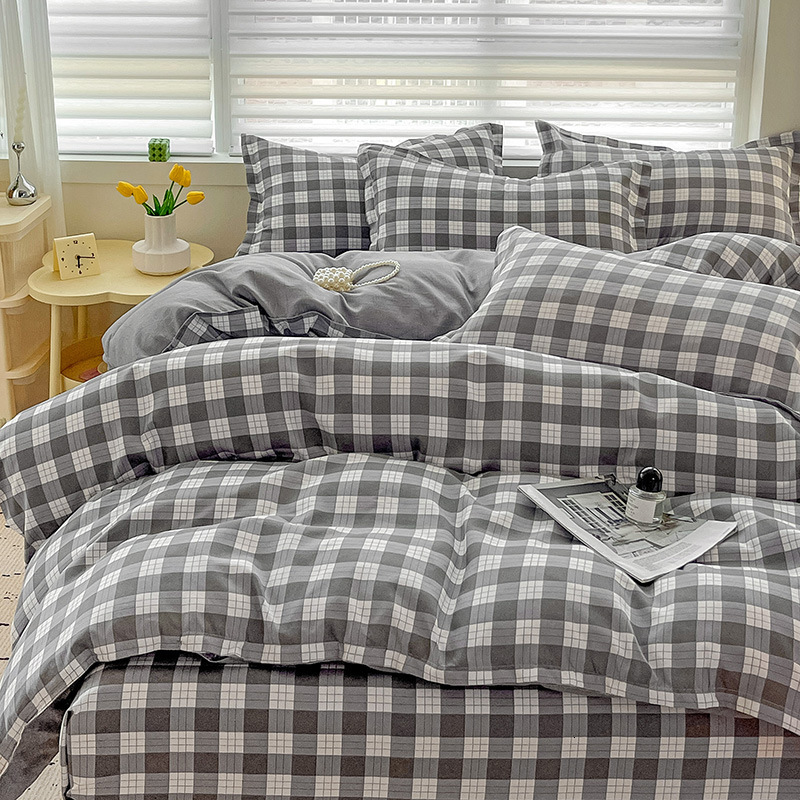 Nordic INS Plaid Cashmere Duvet Cover Set - Skin-Friendly, Comfortable, Durable Bedding for Rental Use W260302