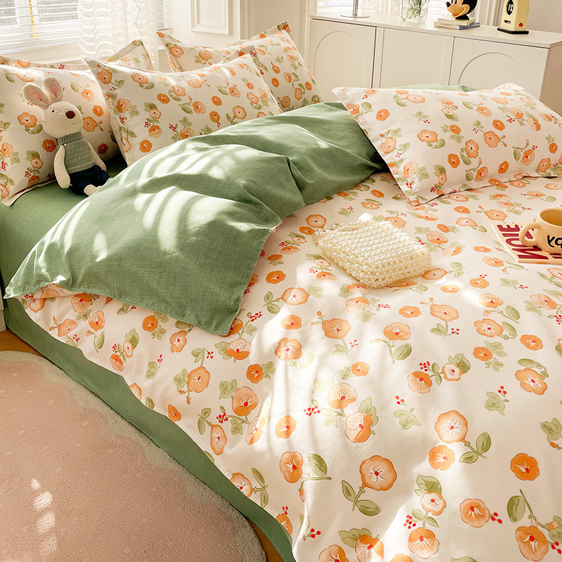 Simple Thickened Brushed Cotton Bedding Set - 3-Piece Cartoon Duvet Cover with Bed Sheet for Student Dormitory and Children W260302