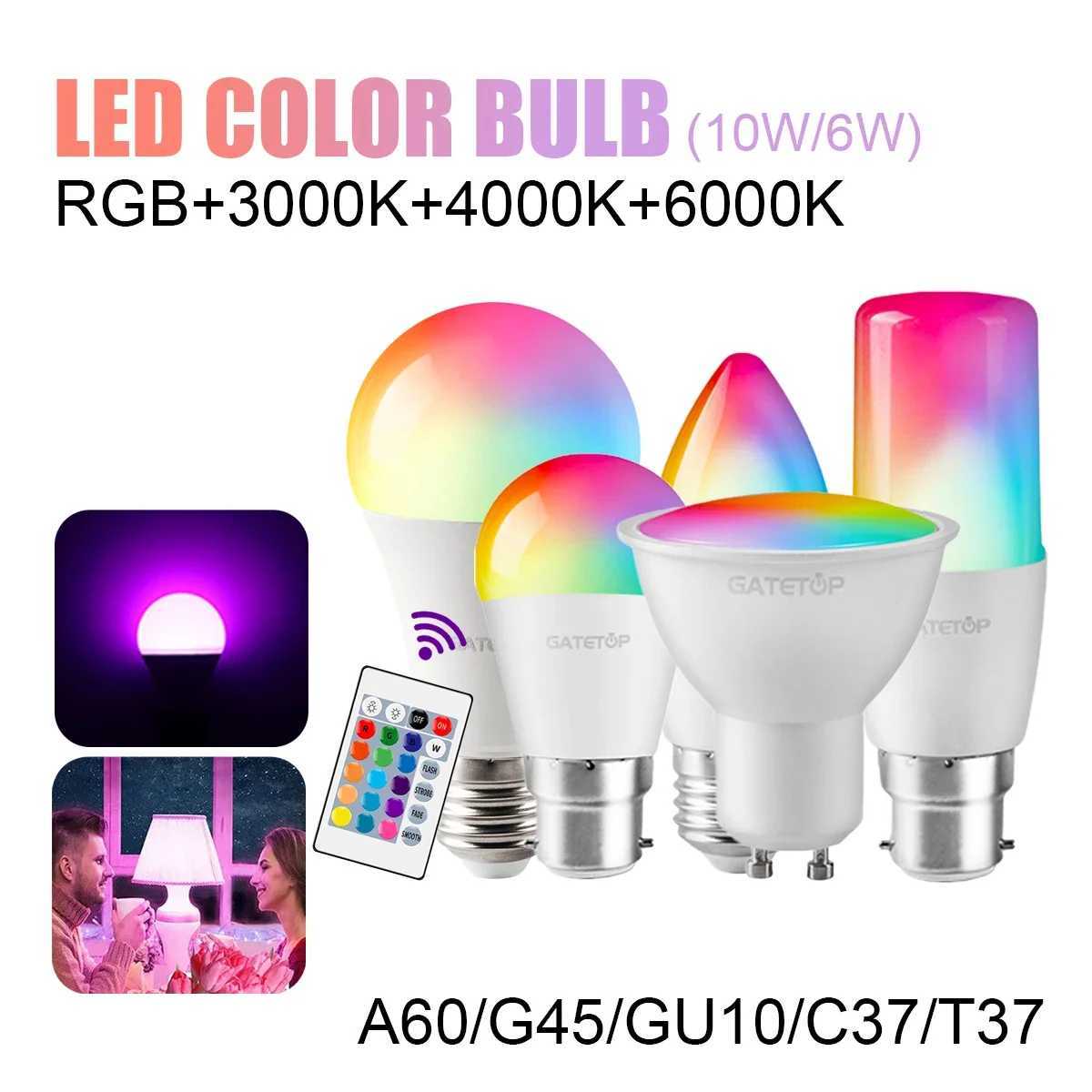 Smart Spotlight Bulb RGBW Infrared Remote Control LED Bulbs GU10 6W 10W Color Light Dimming Suitable for Family Holiday Parties C250917