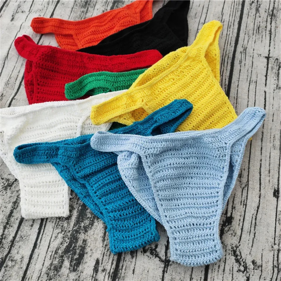 Sexy Men Women Breathable Knit Briefs Underwear Pump Man Hand Crochet Gstring Swimming Sunbathing Underpants Panties 250917