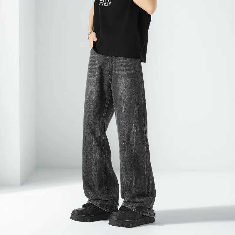 New Men Wide Leg Harajuku Fashion Jeans Male Autumn Daily Designer Casual Pants Popular Baggy Streetwear Denim Flared TrousersZ250917