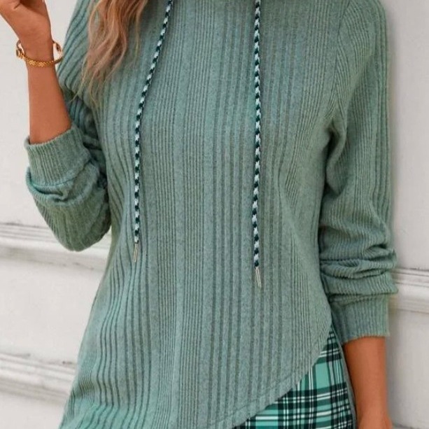 Women Casual Hoodie Sweatshirt Pullover Long Sleeve Drawstring HoodieWomens Colorblock Plaid Print 240813
