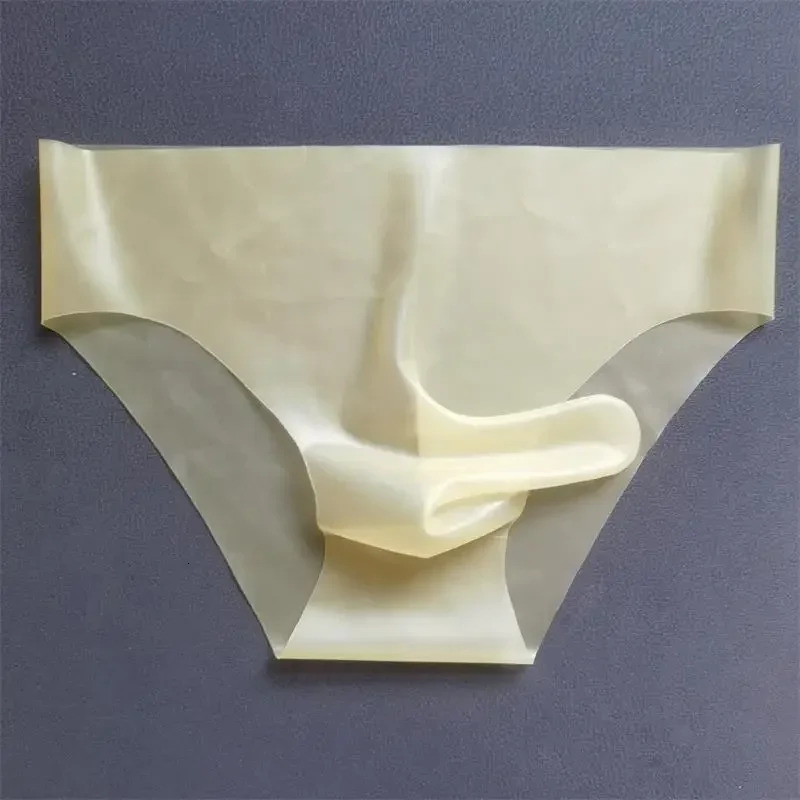 Mens Sexy Latex Underpants Seamless Sheath Briefs SeeThrough Sissy Couple Low Waist Panties Erotic Rubber Tight Safety 250917