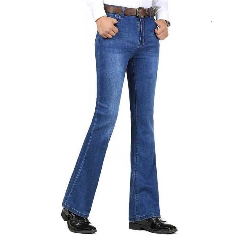 2025 Mens Business Office Jeans Thickening Mid Waist Denim Elastic Boot Cut Trousers Casual Pants Size 2638Z250917