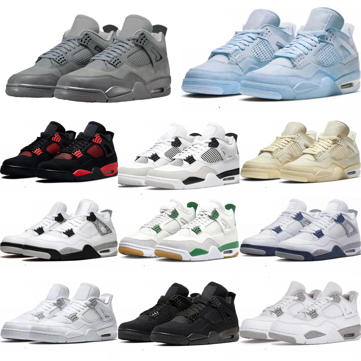 Jump Mens 4 J4 Basketball Sports Shoes Trainers 4S Military Black Blue Navy Cat Bred Sail Wet Cement Rare Metallic Gold Outdoor Shoes Thunder White Oreo Women Sneakers