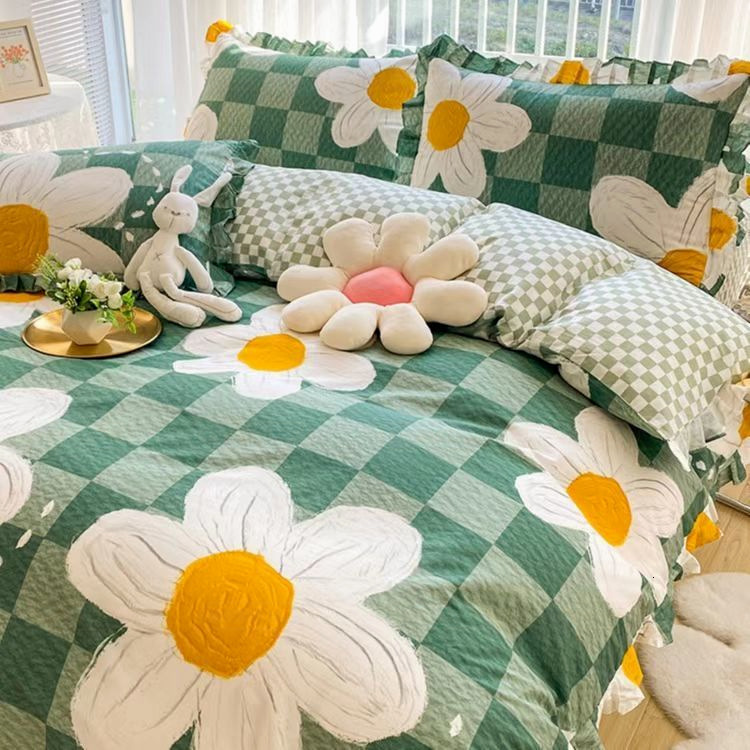 INS Nordic Black and White Bear Four-Piece Washed Cotton Duvet Cover Bed Sheet Student Dormitory Three-Piece Bedding Set W260302