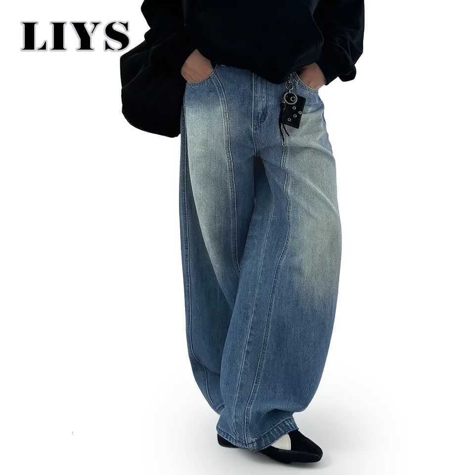 American Retro Personality Lightning Grain Loose Wide Leg Mens Jeans Autumn Winter Baggy Design Denim Pants Womens Street JeanZ250917