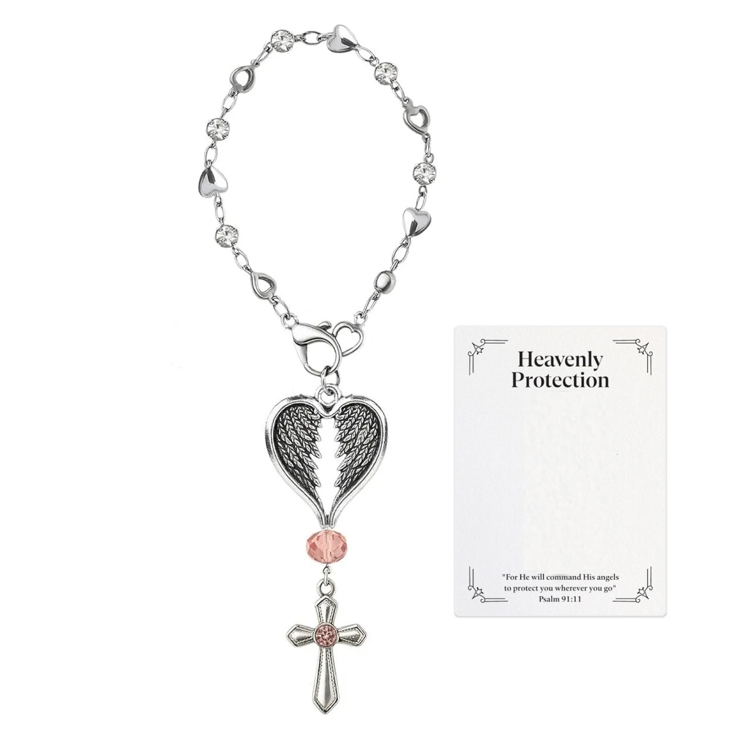 guardian heartshaped steel color Inlaid diamond heart chain pendant angel wings luxury keychain wallet Z260130