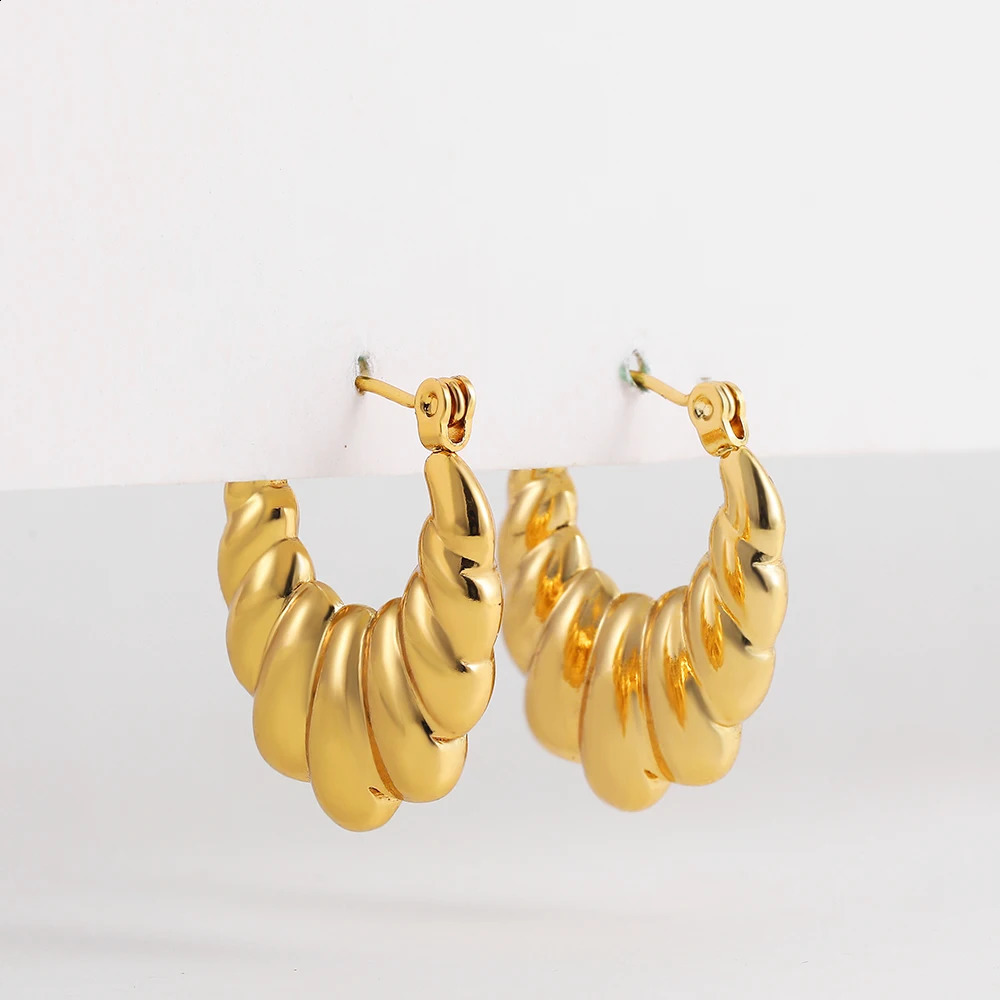 Vintage Gold Plated Stainless Steel Twisted Hoop Earrings for Women Creative Twist Bamboo Ear Buckle Small Hoops Jewelry Gifts 250916