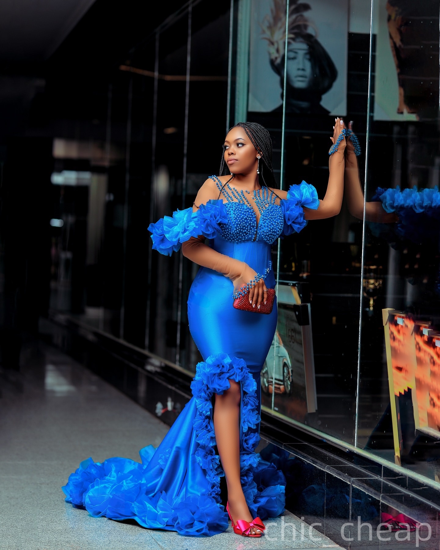 Mermaid Blue Prom Dresses 2025 Pearls Flowers Satin High Split Evening Formal Party Second Birthday Engagement Gowns Plus Size Dress For Special Occas