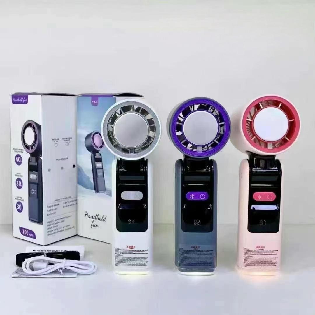 K801 Ice-Cool High-Speed Handheld Fan Minifan Portable Foldable Digital Display USB 100 Speeds for Outdoor/Desktop