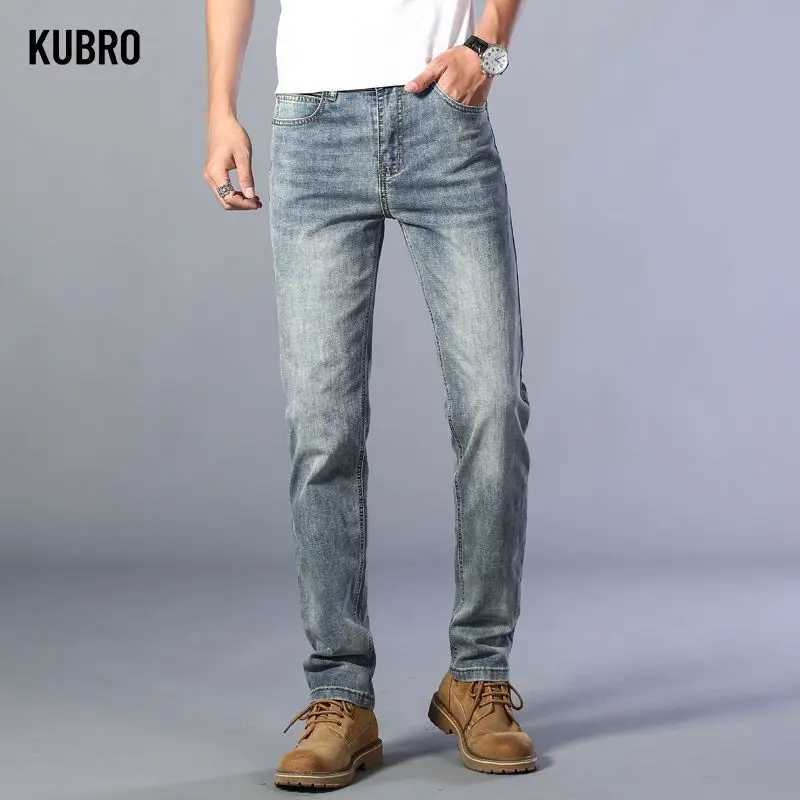 Mens Jeans Slim Fit Smooths Casual Fashionable LightColored Male Denim Trousers Straight Leg Elastic Long Pants Four SeasonsZ250917