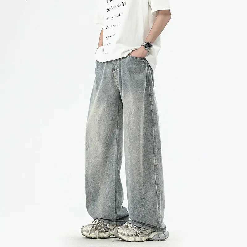 Mens New Street Style Simple And Versatile Retro Jeans With Loose And Wide Legs Spring And Autumn Curved Knife Casual PantsZ250917