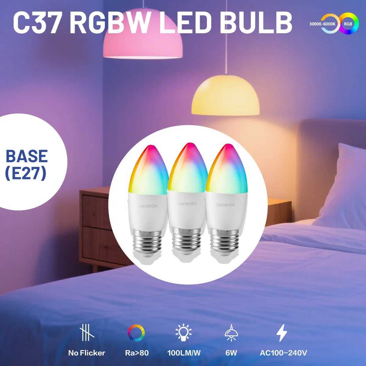 110PCS E27 Candle RGB LED Bulb 6W 24 Key Remote Control Dimmable Lamps AC220V110V Colorful Change for Living Room Lamp Bedroom C250917