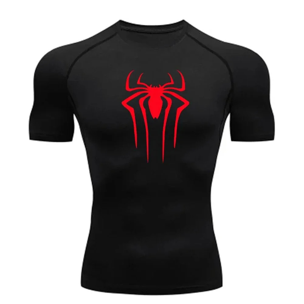 Spider Print Mens Sports Tshirts Fitness Gym Tight Compression Shirt Summer Breathable Quick Drying Tees Y2K Short Sleeve Tops 250917