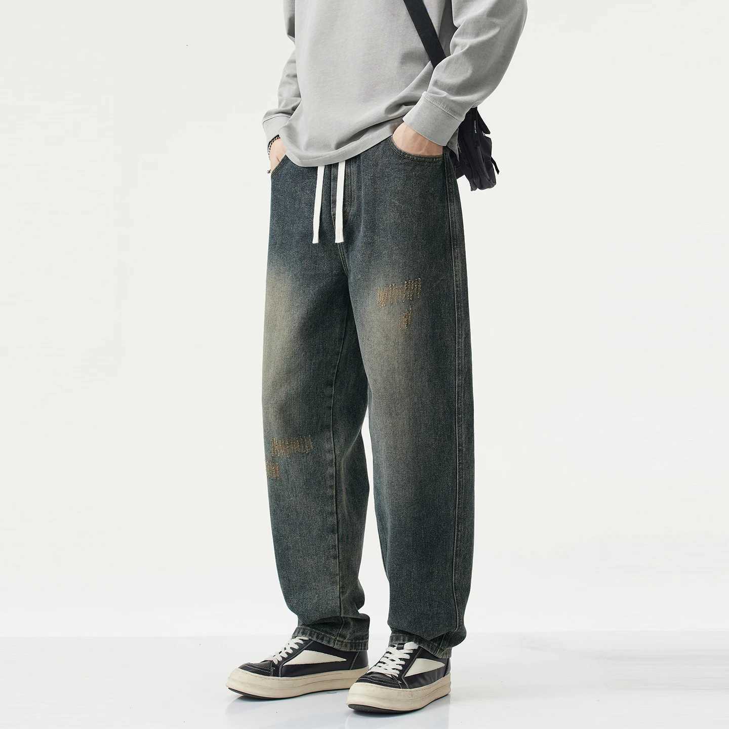 N Retro Jeans Mens Pants Loose Straight Hole 2025 Fall and Winter New Pants Harlan Casual PantsZ250917