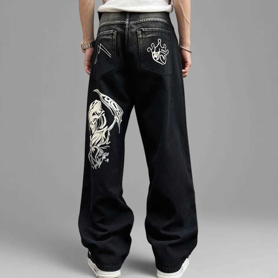 Mens Street Skeleton Pattern Straight Jeans Baggy Pants Loose Wide Leg Mens Casual Denim Clothes Personality HipHop Man PantZ250917