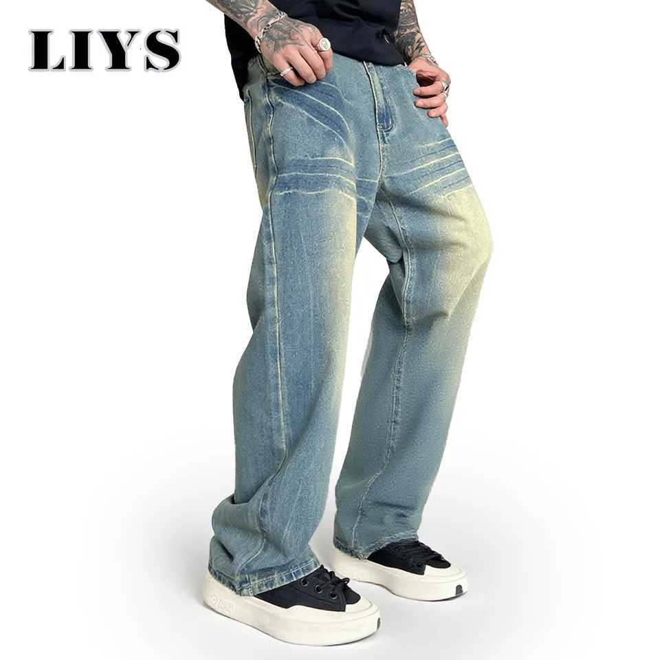 Autumn American Retro Vintage Blue Loose Jeans 2025 Street Trend Super Cool Denim Pants Daily Casual Baggy Straight Leg JeansZ250917