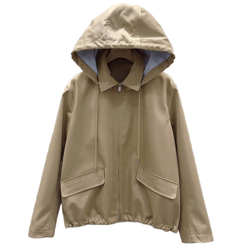 25SS Designer Autumn New Fashionable Multi functional Retro Leisure High quality Letter Loose Hat Detachable Zipper Drawstring Women's Windbreaker Jacket s-L