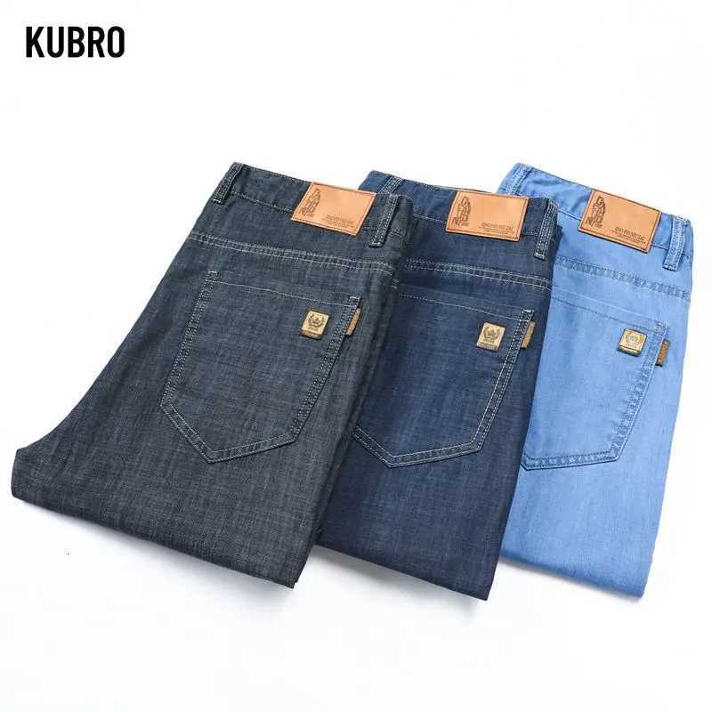 Autumn and Winter Seasons Lightweight Fit Straight Mens Jeans Classic Business Clothes Thin Cotton Elastic High Waist CasualZ250917