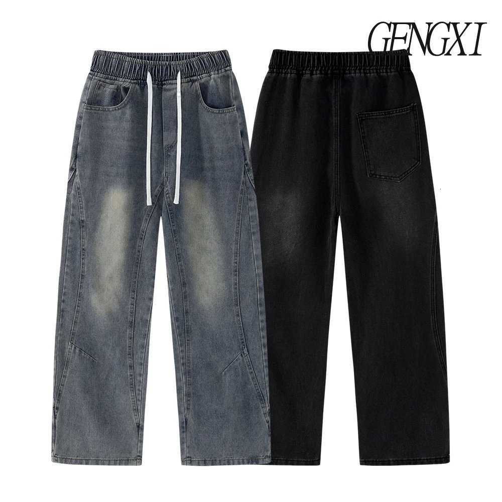 Deconstructed design washed and distressed curved knife jeans new autumnwinter mens straightleg work pants casual pantsZ250917