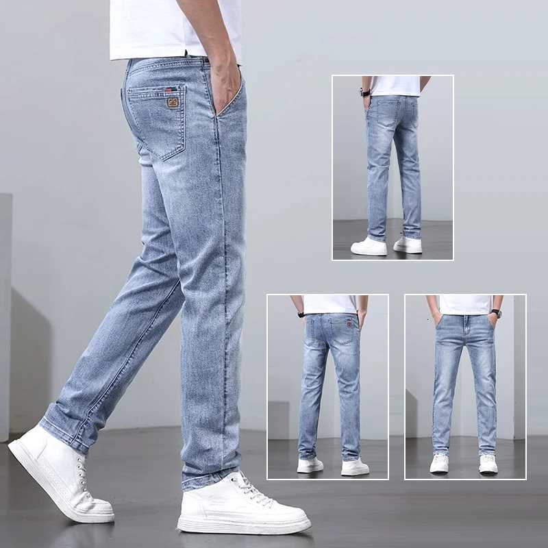 Men Spring Summer Basic Style Print Jeans Male Elasticity Loose Straight Denim Pants Versatile Slim Fit Breathable TrousersZ250917