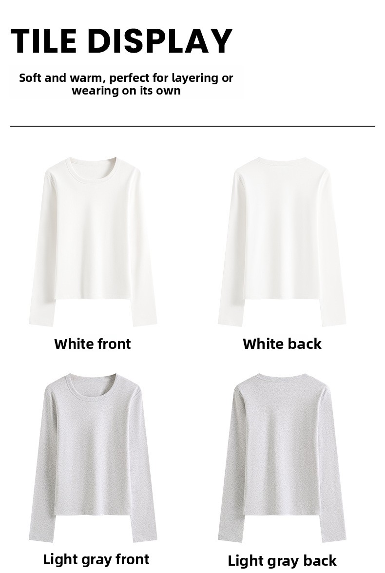 Women's Autumn & Winter New Warm Long-Sleeve U-Neck T-Shirt - Fleece-Lined, Thickened, Slim-Fit Casual Inner Wear-1107T