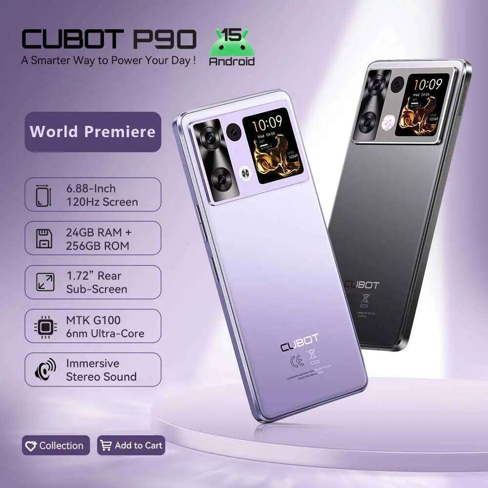 Smartphone Android 15 Cubot P90 6 88 Inch 120Hz Screen 24Gb Ram+256Gb Rom G100 Octa Core 2 2Ghz 64Mp 5100Mah Nfc 4G Phone