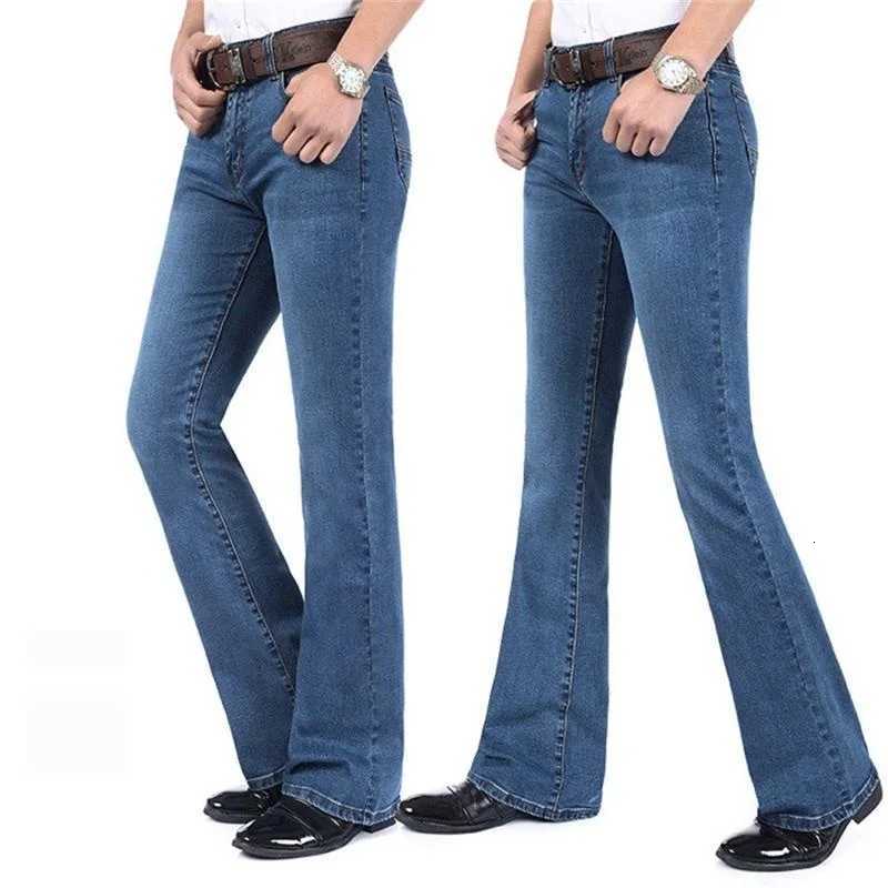 2025 Mens Business Office Jeans Thickening Mid Waist Denim Elastic Boot Cut Trousers Casual Pants Size 2638Z250917