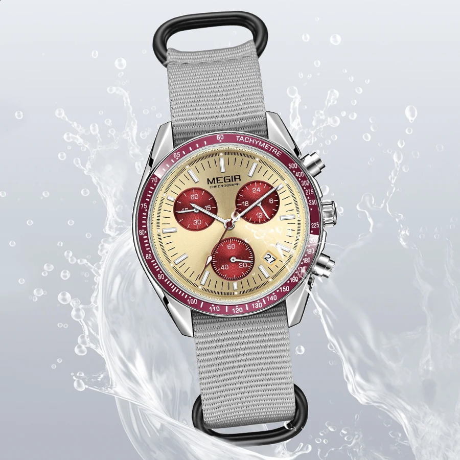 MEGIR Mens Watches Canvas Weaving Strap Sport Automatic Chronograph Quartz Waterproof Wristwatch for Male 2247 250916