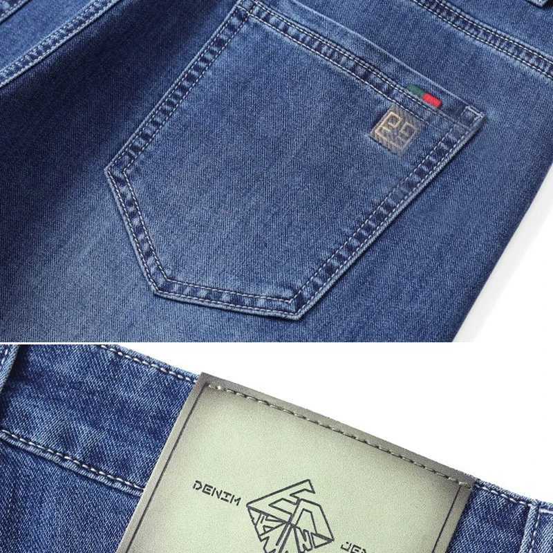 Men Spring Summer Basic Style Print Jeans Male Elasticity Loose Straight Denim Pants Versatile Slim Fit Breathable TrousersZ250917