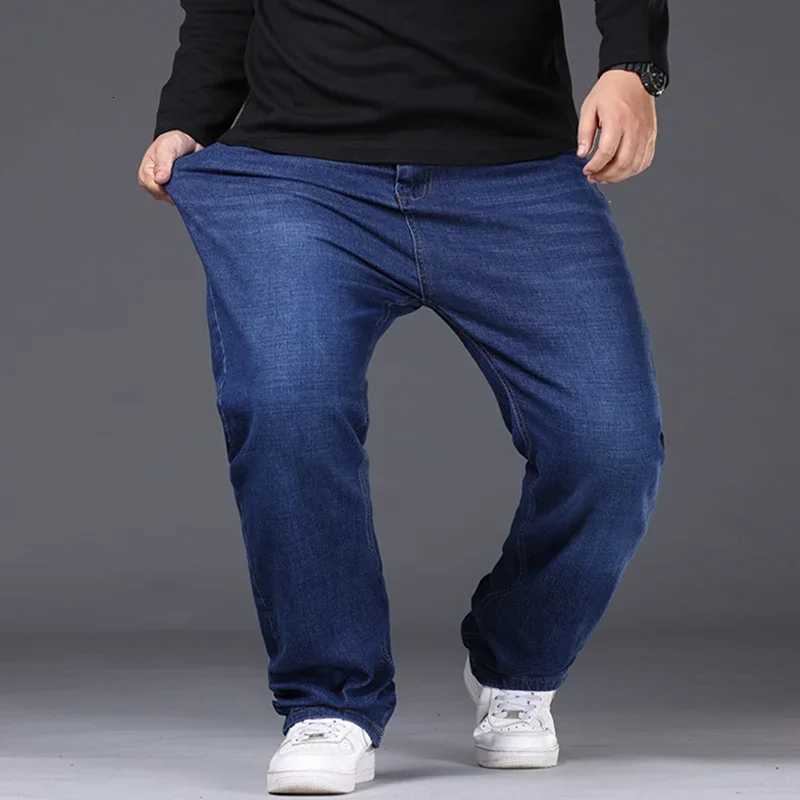 4250 Plus Size Mens Jeans Business Casual Denim Pants High Waist Straight Leg Loose Elastic Comfortable Trousers Male ClothingZ250917