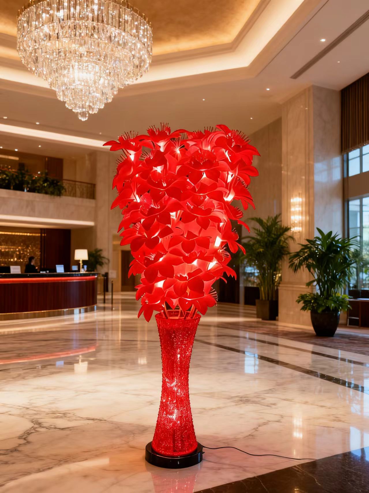 Elegant Crystalline Vessel Holding a Glimmering Optical Fibre Butterfly Bloom